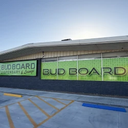 Bud Board Dispensary Smoke Shop and Lounge storefront on National Parks Highway in Carlsbad New Mexico