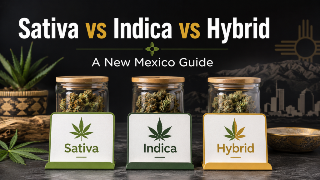 Sativa, indica, and hybrid cannabis comparison guide for New Mexico shoppers