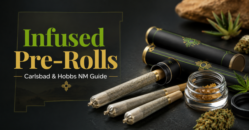 Infused pre-rolls guide for Carlsbad and Hobbs New Mexico showing pre-rolls, cannabis flower, concentrate, and premium buyer tips